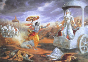Krishna attacca Bhishmha con una ruota di carro
